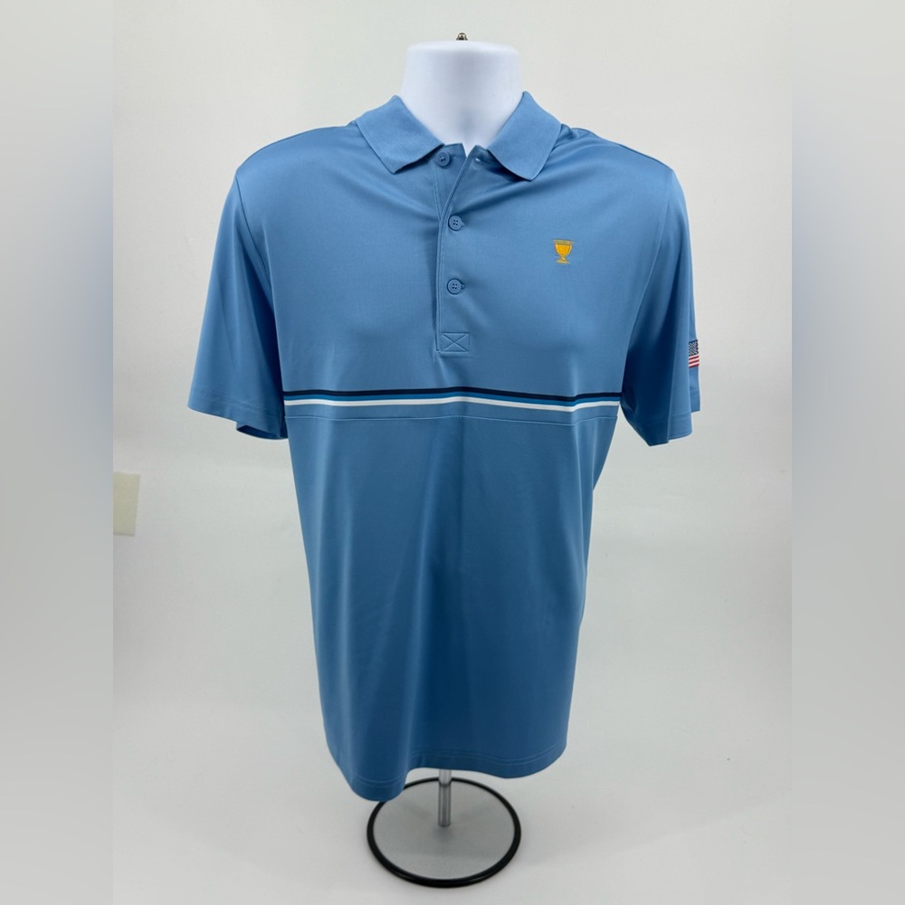 Lacoste Sport "Presidents Cup" Golf Polo Shirt Blue w Stripe Men's Large L NWT